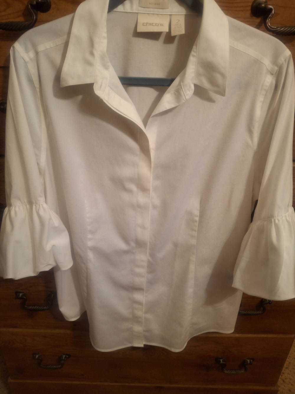 Chico's White Ruffle-Cuff Button-Front Shirt